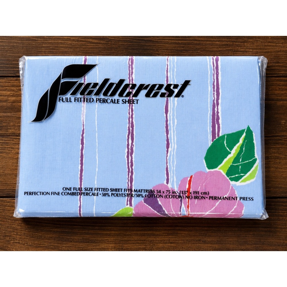 Fieldcrest Fitted Sheet Full Size Floral Striped New Vintage 180TC Percale NOS